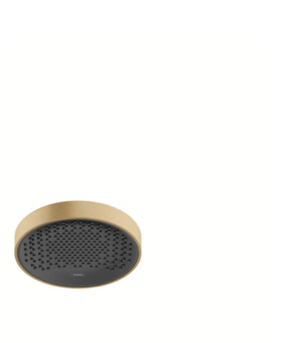 Runde Kopfbrause in Brushed Bronze mit strukturiertem Kopfteil, designed von Hansgrohe. Eignet sich für moderne Badezimmereinrichtungen.